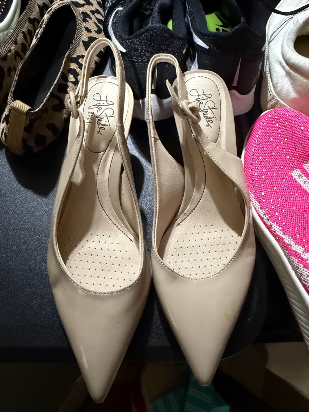 Life Stride Women's Nude Pointed-Toe Slingback Flats
